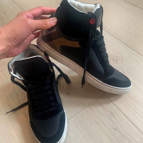 Burberry Black House Check Reeth High-Top Sneakers Size 40/US 10 - Picture 1 of 2